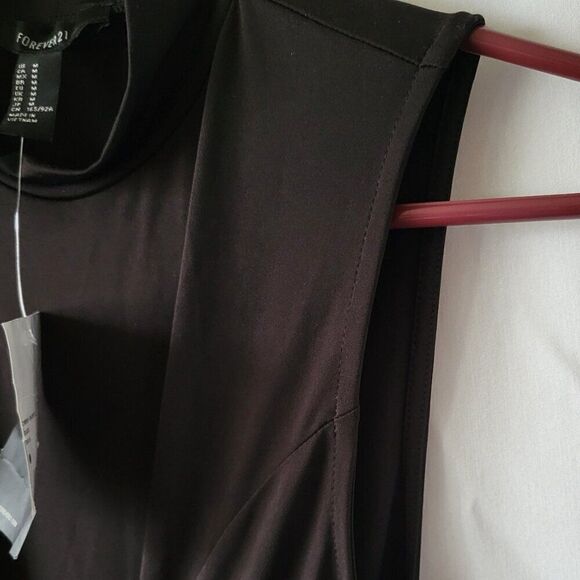 NEW Forever 21 Black Dress Maxi grommets tie Medium sleeveless cowl slit NWT - Picture 8 of 12